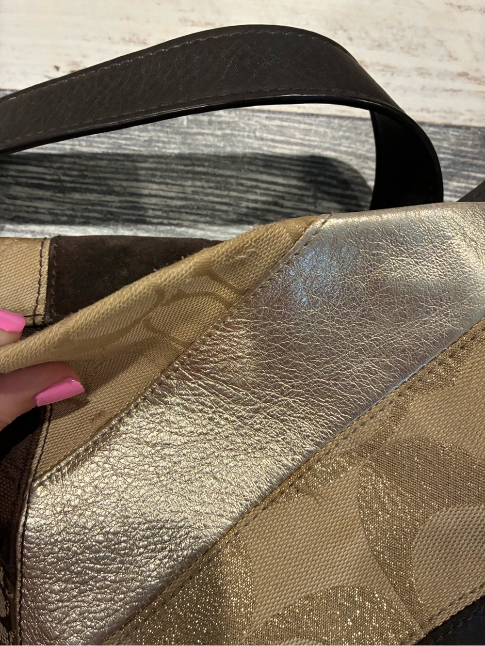 2012 Coach Patchwork Crossbody Bag in Brown, Metallic Gold and Tan - Picture 3 of 5